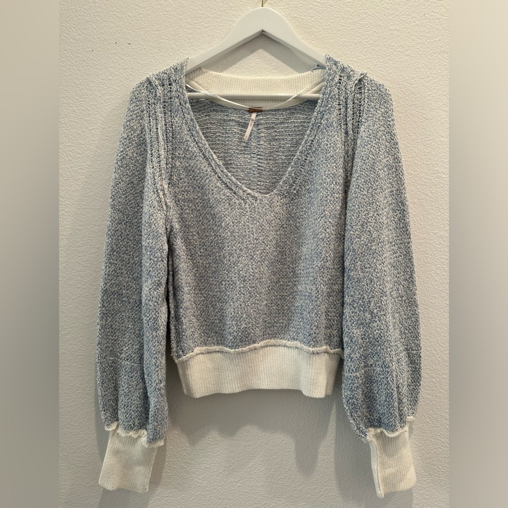 Free People Light Blue and White Sweater size XS